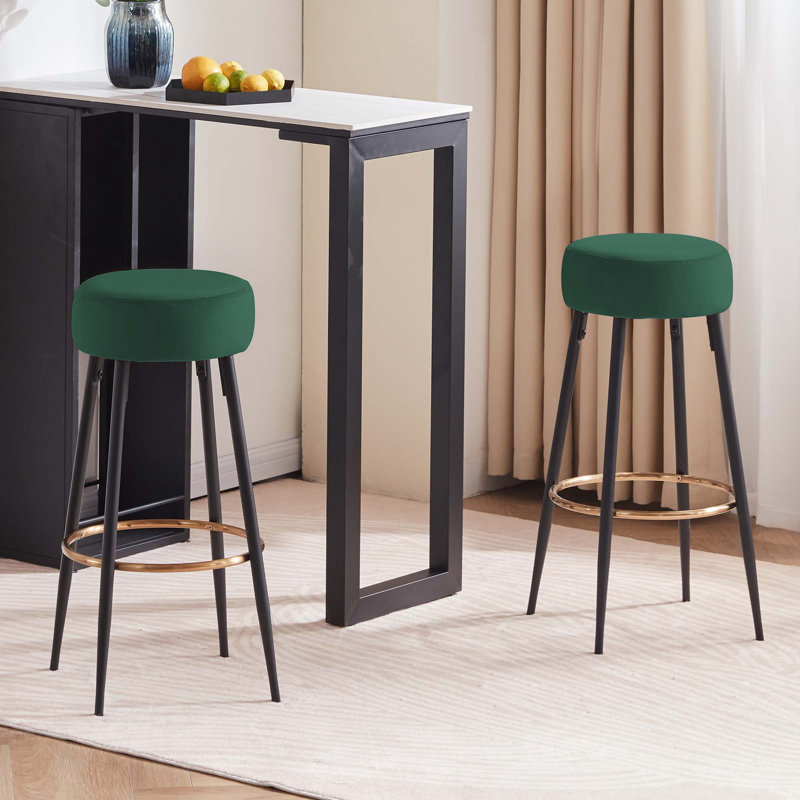 Seattle 14" W Velvet and Iron Bar Stool, Dark Green, Bar Stool (30” Seat Height)