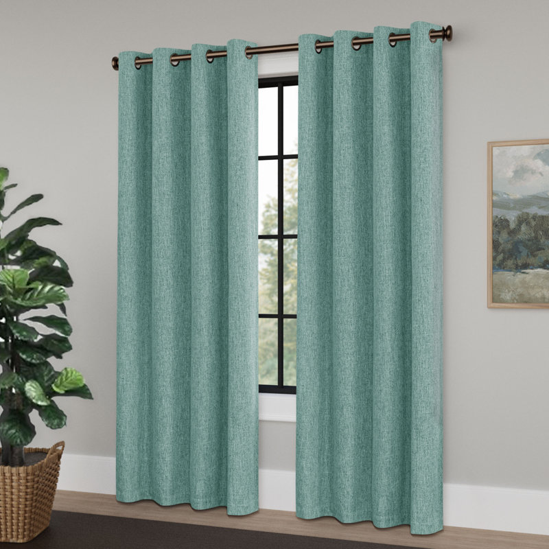 Teal 108-Inch Linen Textured Blackout Grommet Curtains