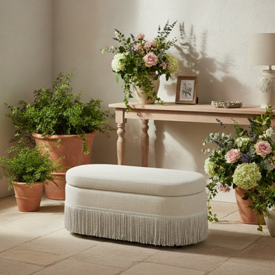 Banc rembourré avec rangement pour chaussures et pieds en métal, beige