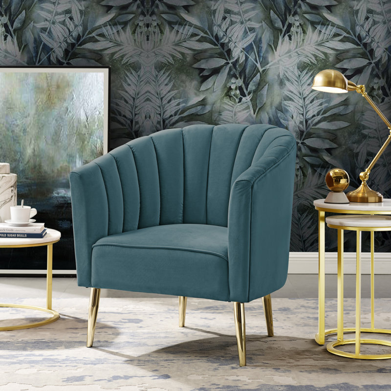 Fauteuil demi-tonneau Khalid, Or, Bleu sarcelle