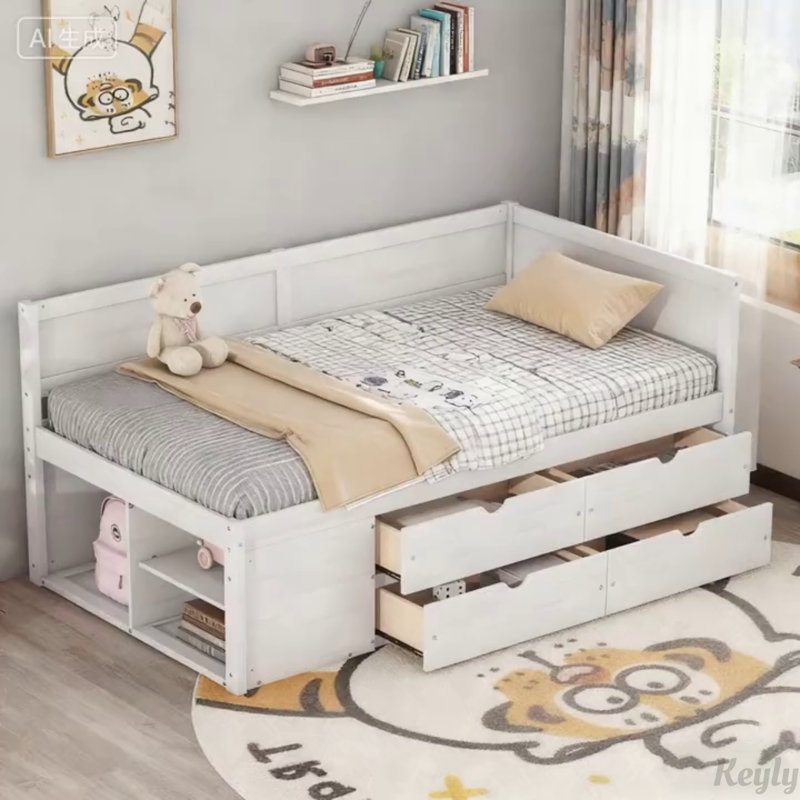 Elegant Daybed with Drawers and Shelves, Space-Saving and Stylish for Modern Living and Organization., Twin, White