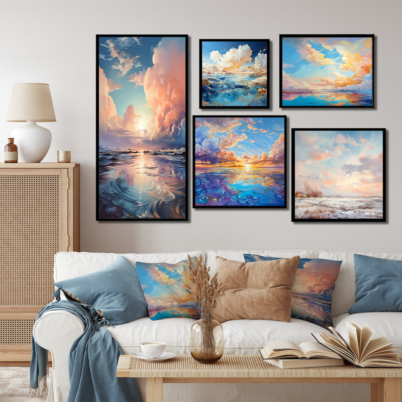 Ensemble de 5 décorations murales Clouds Charm, Cadre flottant noir