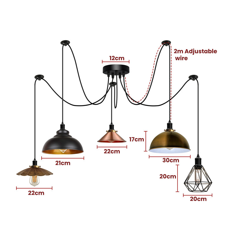 Rotella 5 - Light Black/Yellow Brass/Brushed Copper Cluster Pendant