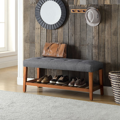 Warwickshire 40" Modern Tufted Storage Bench with Slatted Shelf - Soft Polyester Upholstery & Solid Oak Tapered Legs
