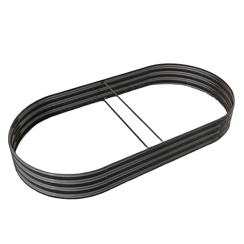 Oval Metal Raised Garden Bed (Silver), Black, 11.42" H x 44.68" W x 88.98" D