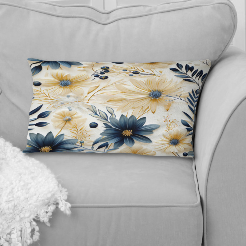 Blue and White Coastal Retreat Seashells - Coussin décoratif à imprimé floral
