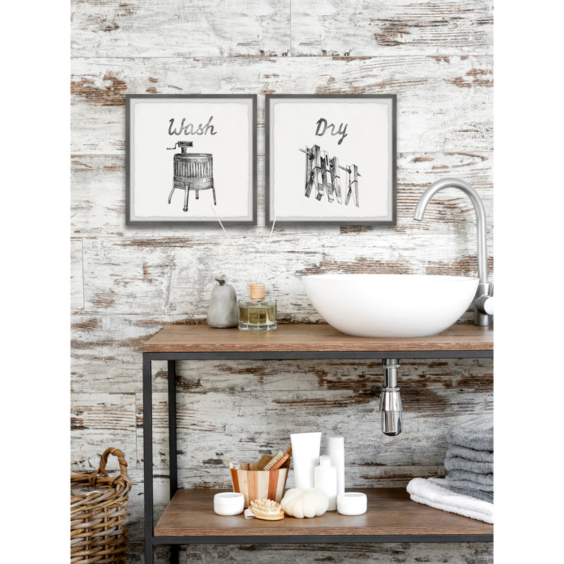 «Wash And Dry» par Marmont Hill - ensemble de 2 reproductions de dessins encadrés, H 24 po x l 24 po