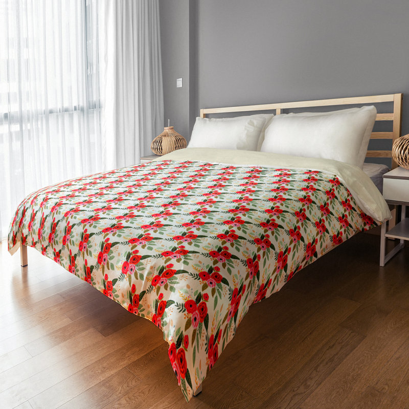 Housse de couette simple Floral, Housse de couette pour grand lit, Blanc