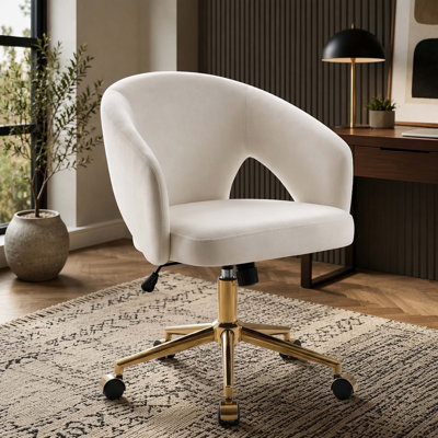 Adjustable Office Chair, Home Bedroom, Ergonomic Swivel Chair, Backrest Seat, Comfortable for Long Sitting, Gold base, White