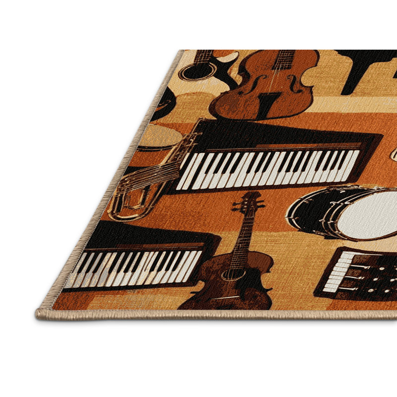 Washable Musical Instruments Collection Music Area Rug, Rectangle 6' x 9'