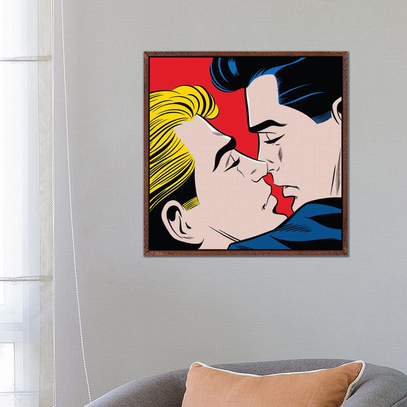 Kiss by Joseph McDermott - Print on Canvas, Classic Brown Wood Framed, 66.04 cm H x 66.04 cm W