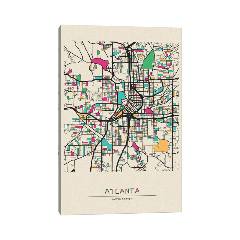 Atlanta, Georgia Map by Ayse Deniz Akerman - Wrapped Canvas Print, 20.32 cm H x 30.48 cm W