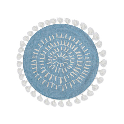 Blue 100% Cotton Throw Round Pillow Cover & Insert For Baby Nursery by 