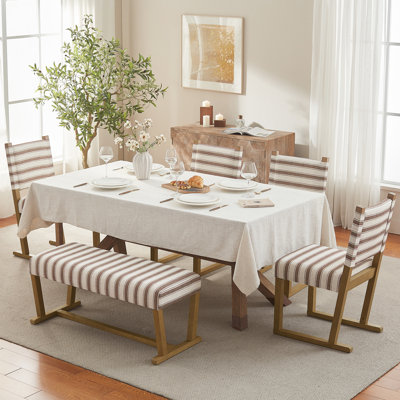 Set of 6 Modern Striped Dining Chairs, Solid Wood Sled Legs
