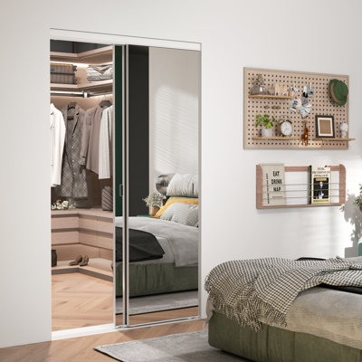 48" x 80" Full Size Mirror Sliding Closet Doors with Aluminum Frame & Installation Hardware Kit