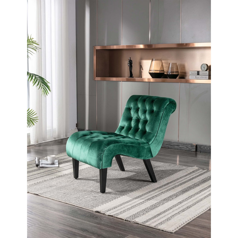 Chaise de salon en velours sans accoudoirs, Velours vert