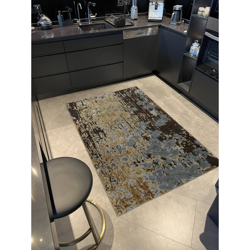 Tapis décoratif multicolore à motif abstrait à rayures brisées, Rectangle 3 pi 11,24 po x 5 pi 10,87 po