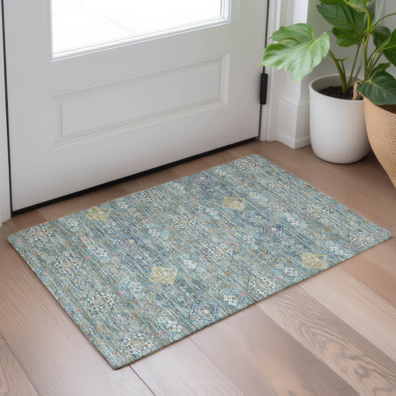 Machine Washable Indoor/Outdoor Chantille ACN2440 Traditional Rug, 1'8" x 2'6", Teal