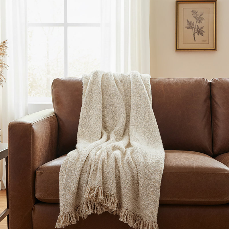 100% Polyester Throw, Ivory/Natural