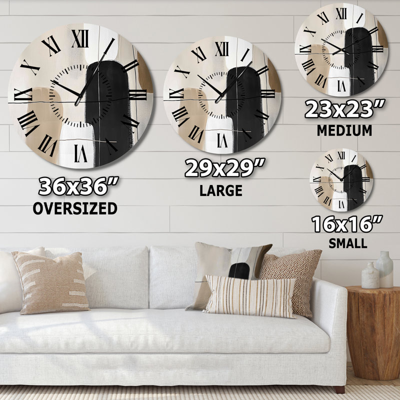 Compositions géométriques dans des tons naturels - horloge murale moderne en métal, Médium