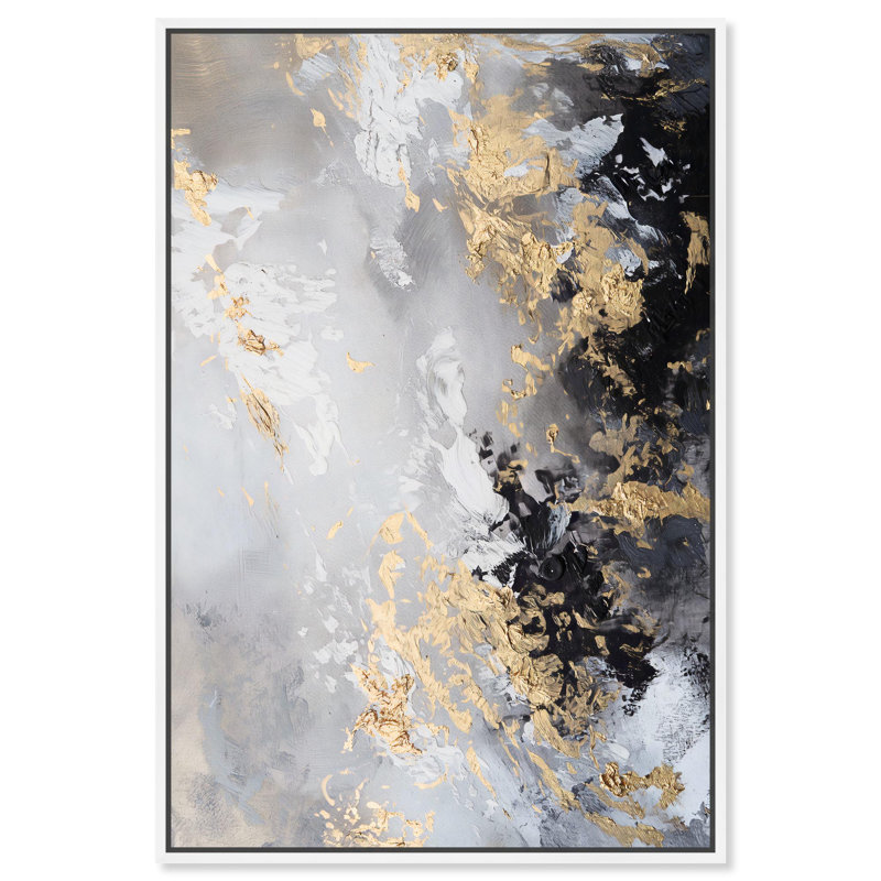 «Dusky Earth Canvas», peinture noire abstraite par Art Remedy, Cadre blanc, H 16 po x l 11 po
