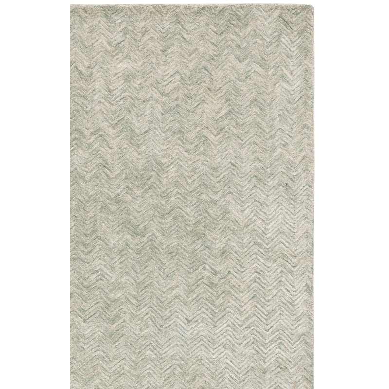 Tapis vert / ivoire en viscose / coton / laine touffeté à la main Niculeta, Tapis de couloir 2 pi 3 po x 8 pi