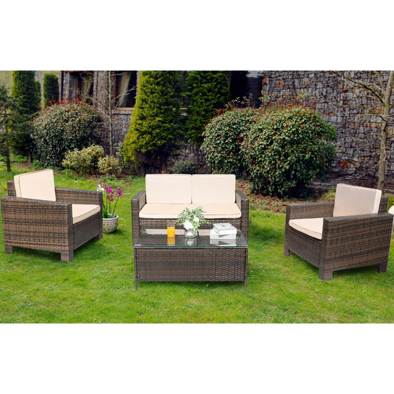 Finnmark 4 - Person Patio Conversation Set with Cushions, Brown, Cream