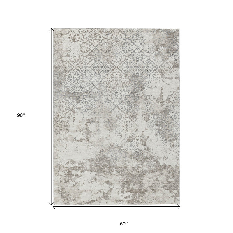 Tapis extérieur lavable floral beige et taupe 5 pi x 8 pi ivoire