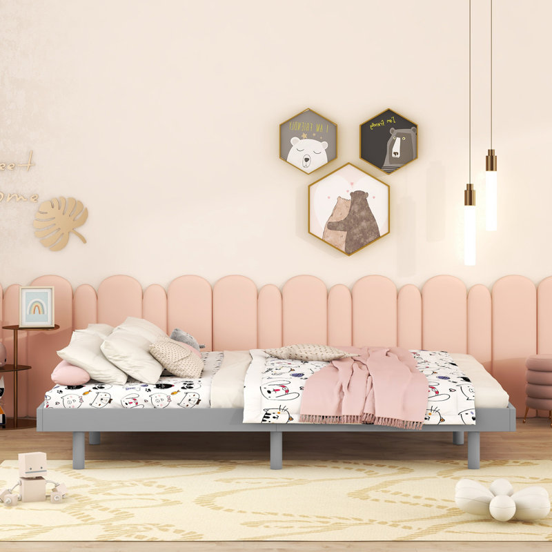 Design  Floating Platm Bed Frame, Gray, Full