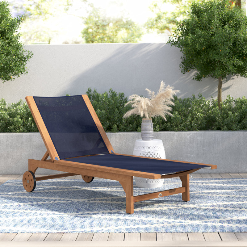 Trakas Montauk Teak Outdoor Reclining Sunlounger, Blue