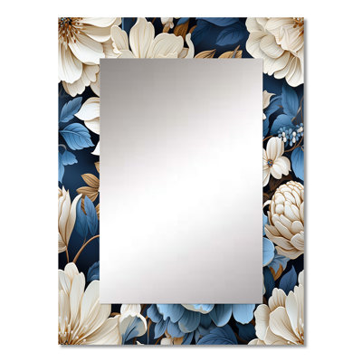 Blue And White Exotic Floral Canvas - Floral Decorative Mirror, Cottage Wall Mirror, Printed Metal Art
