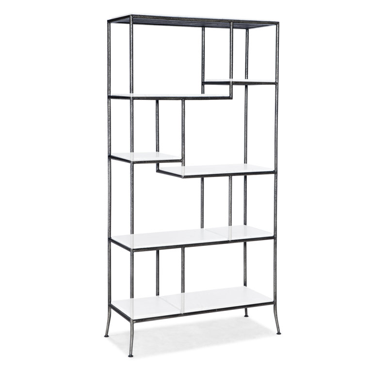 Gray Geometric Metal and Wood Bookcase