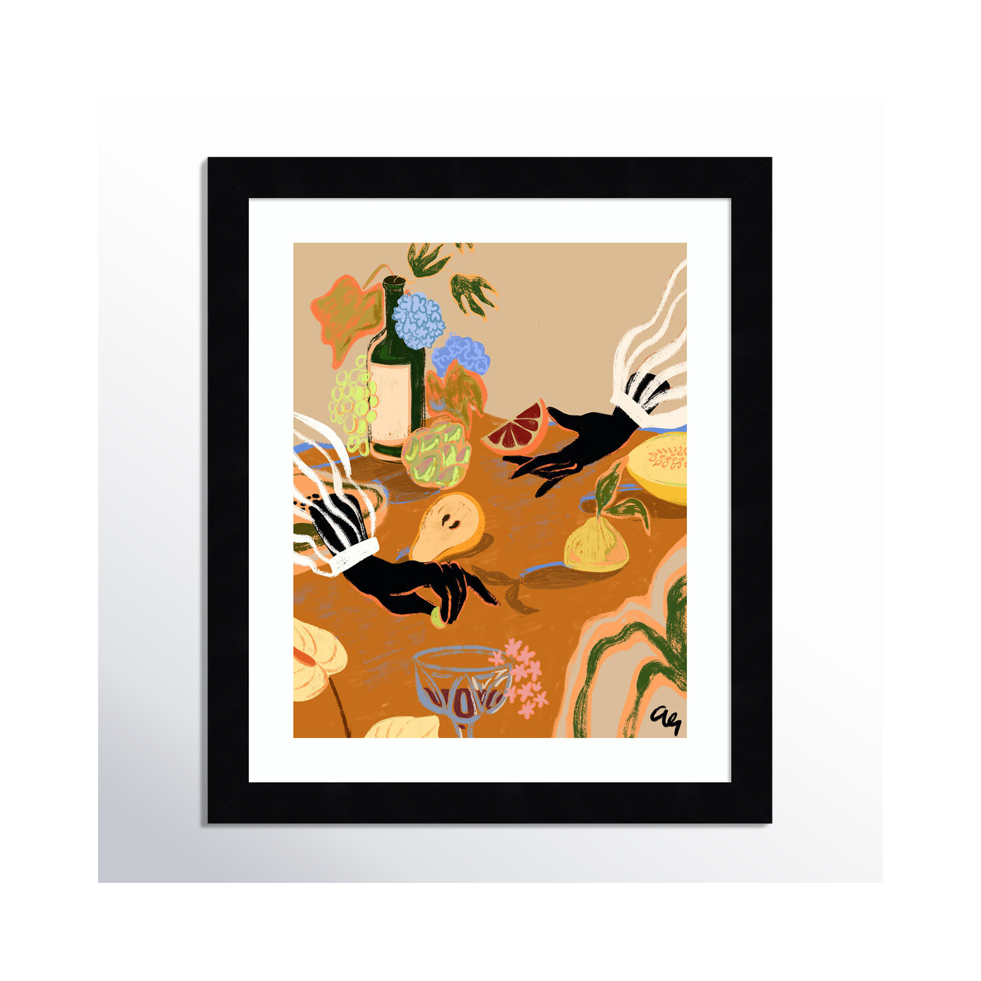 Handful of Love (Fruit) by Arty Guava Wood Framed Wall Art Print, Black, 13" H x 11" W