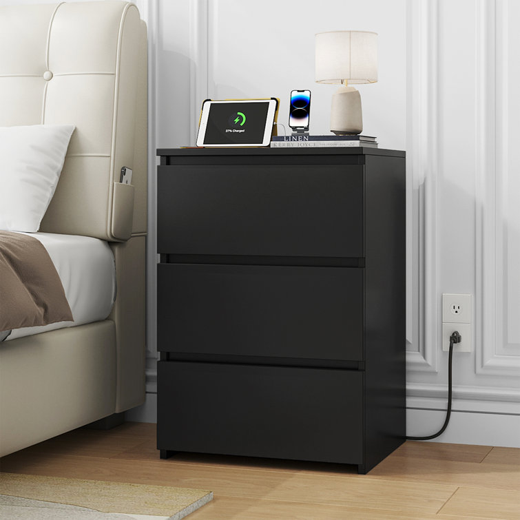 17.7" W 3-Drawer Nightstand with 2 Outlets & USB Ports