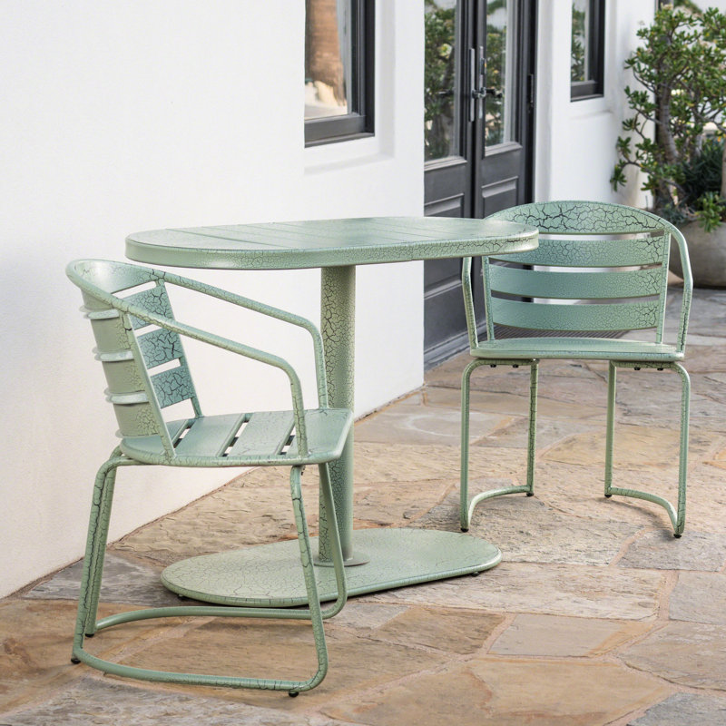 Bistro d'extérieur - fabriqué en fer, bleu sarcelle mat, 2 chaises et une table pour la cour arrière, ovale