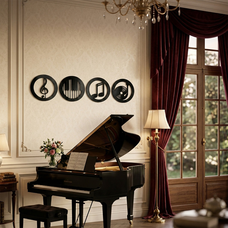 Metal Musical Instruments & Notes Black Wall Decor (set Of 4)