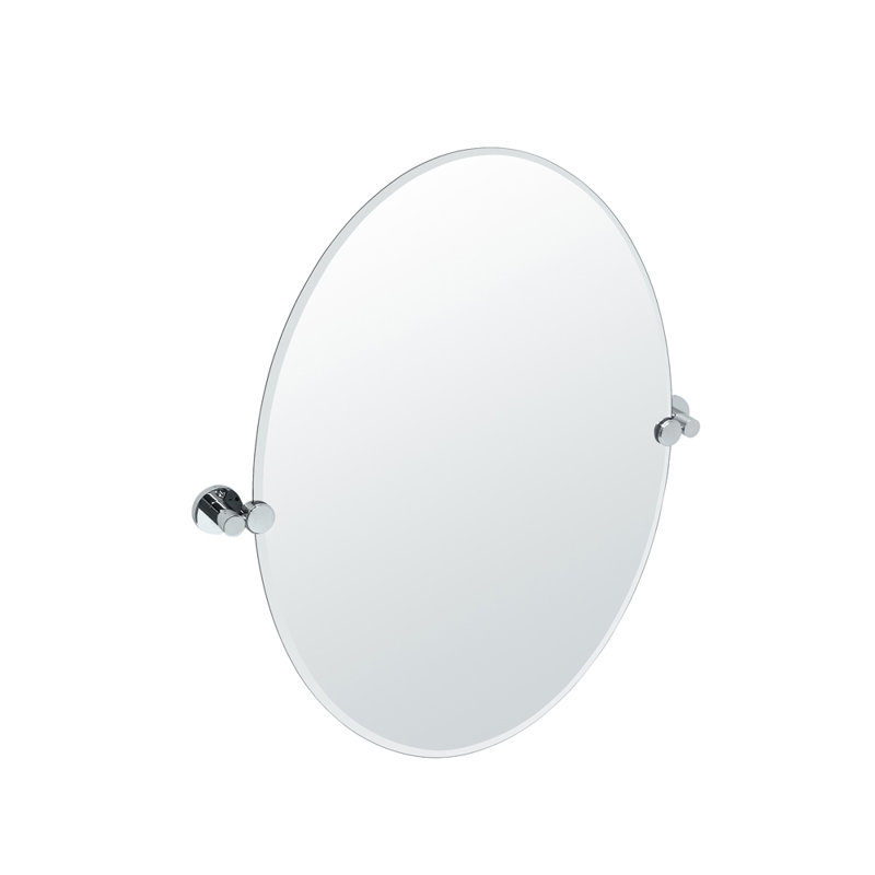 Miroir mural Channel Miroir de salle de bain sans cadre, pivotant et biseauté, Chrome, H 26,5 x l 24 po