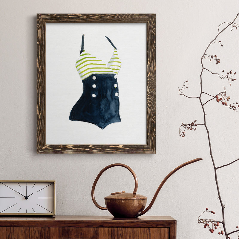 Rétro maillots de bain I - peinture sur toile encadrée, H 44 po x l 31 po x P 1 po, Noyer