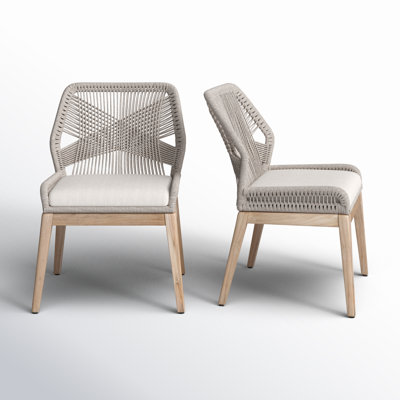 Rosamond Wood Premium All-Weather Wicker Outdoor Dining Side Chair with Cushion