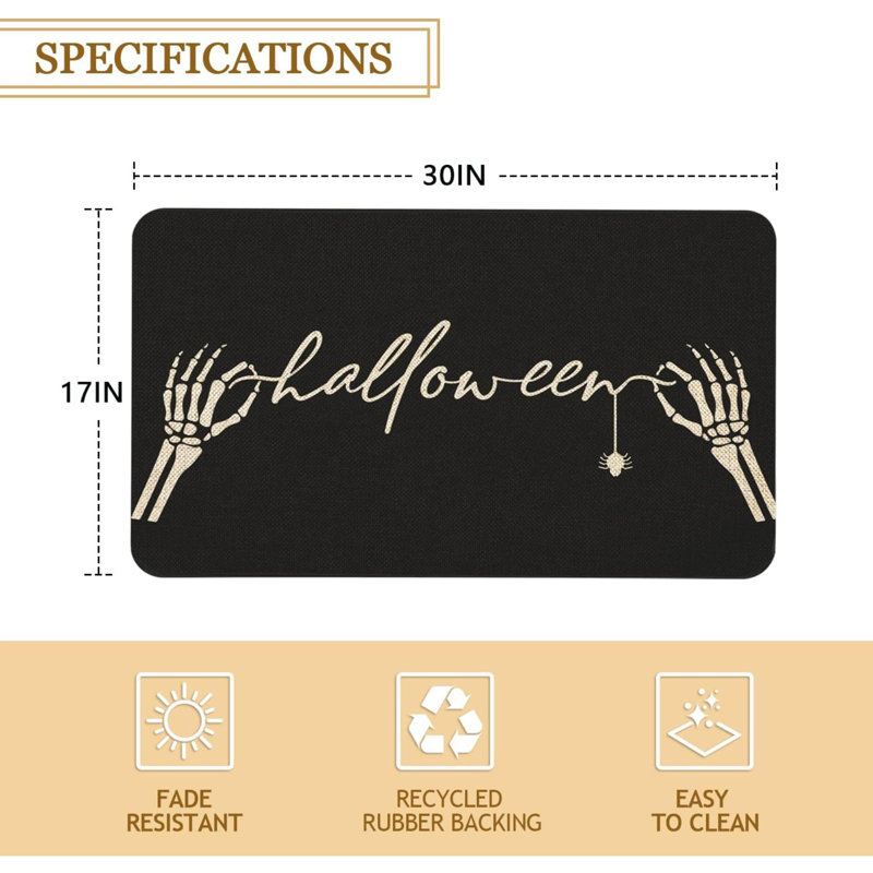 Halloween Door Mat 30 X 17 Inch Halloween Skull Doormat Indoor Outdoor Entrance Floor Mat Non Slip Halloween Decor Rubber Welcome Mats