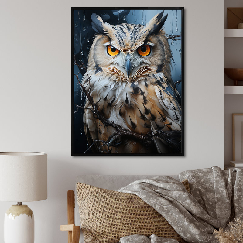 «Grey Owl Nights Watch I», art mural hibou, H 20 po x l 12 po x P 1 po, Cadre flottant noir