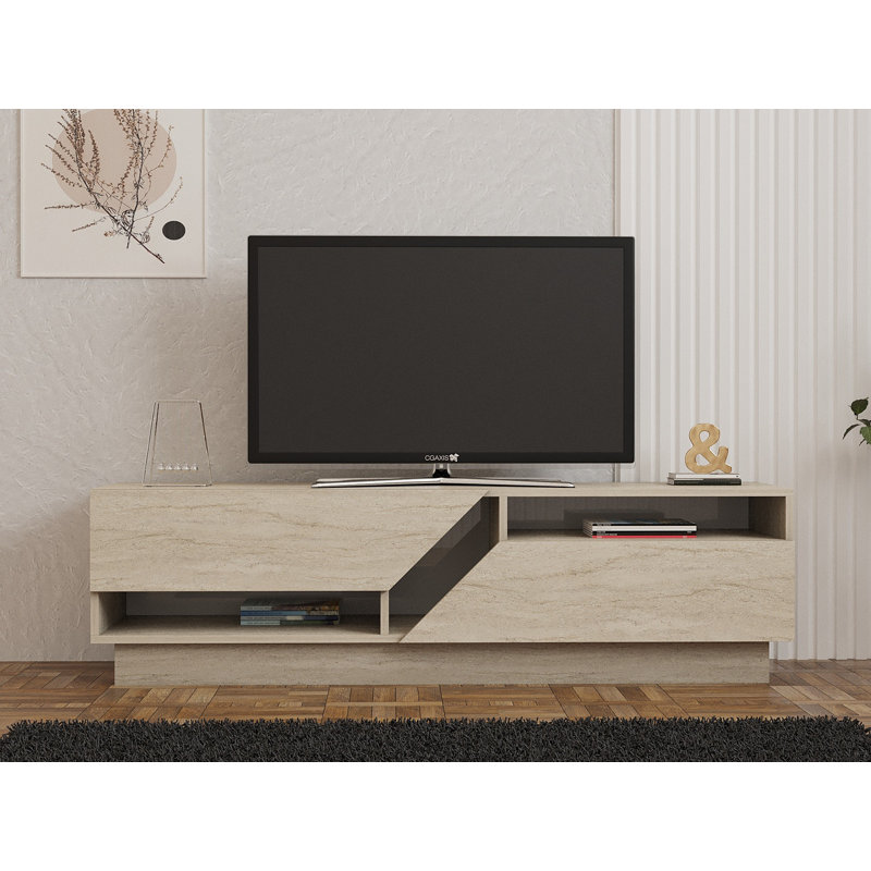 Modern TV Stand with Numerous Shelves, 63.0 x 17.7 x 15.7 inches | 100% Melamine Coated Particle Board, Thickness: 0.7 inches | Stylish Storage Solution for Living Room & Entertainment Spaces