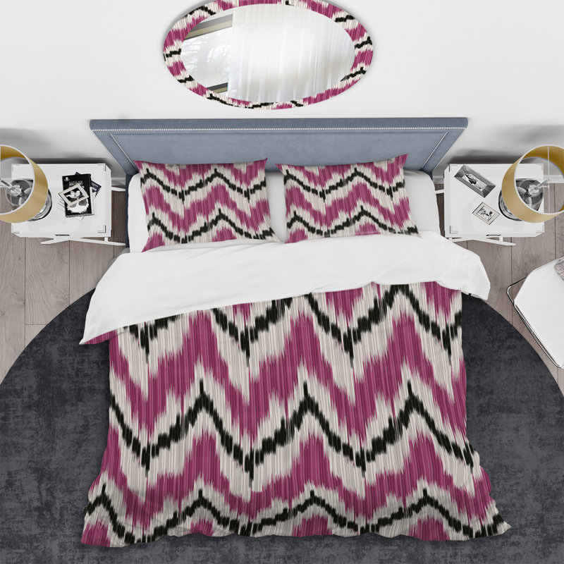 Purple Ikat Pattern Polyester Ikat Duvet Cover, King Duvet Cover + 2 King Shams