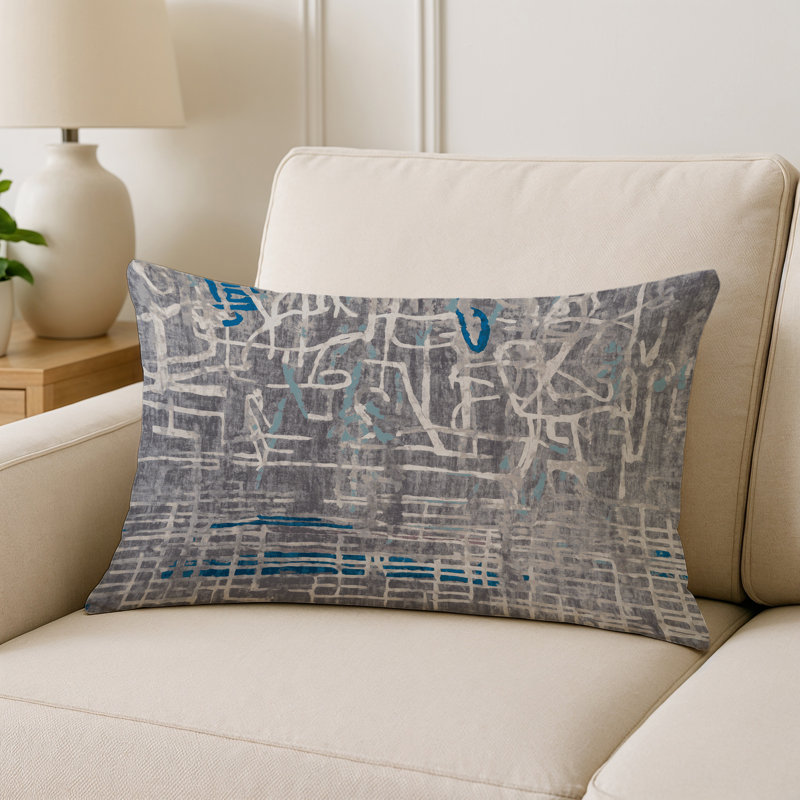 Coussin décoratif intérieur / extérieur gris Modern Modern, Rectangle H 25 po x l 18 po, Gris / beige abstrait 10