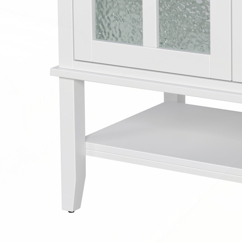 Meuble-lavabo élégant avec lavabo en céramique et tablettes réglables et ouvertes, Blanc