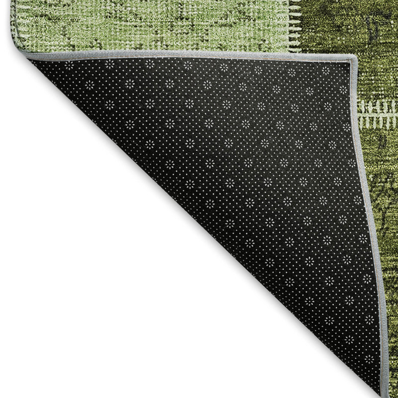 Tapis olive Prisco lavable à la machine de qualité supérieure, Tapis de couloir 2 pi 3 po x 7 pi 6 po