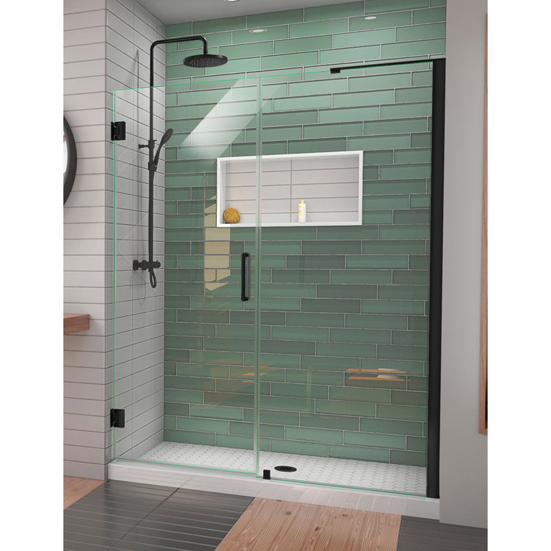 DreamLine Unidoor-LS 58 - 59 inch W x 72 inch H Frameless Hinged Shower Door with L-Bar in Matte Black, Matte Black, 59"