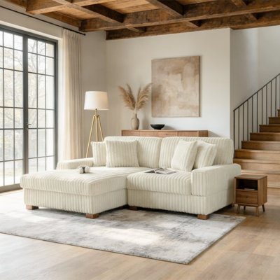 2 - Piece Upholstered White Faux Rabbit Fur Flannel Modular Sectional Sofa with Armrests & Throw Pillows