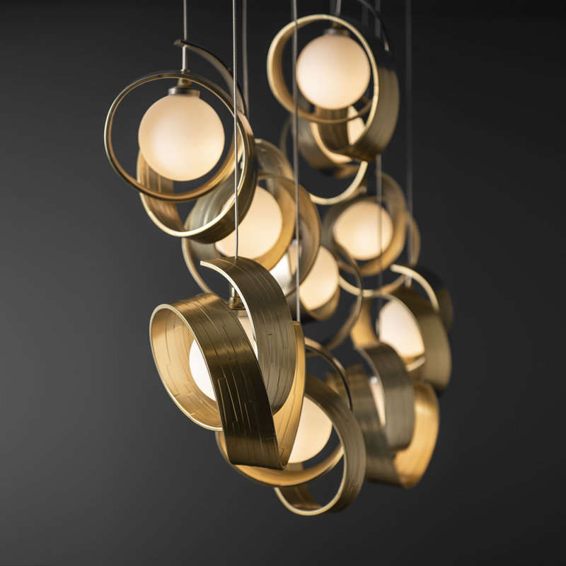 Riza 10 - Light Kitchen Island Geometric Pendant, 17" - 80", Modern Brass