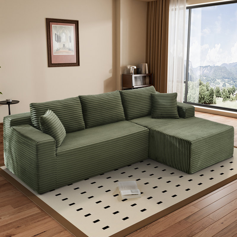Boneless Modular Sectional Sofa, Cloud Couch, Green, Right Hand Facing